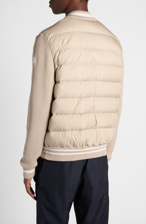 Shop Moncler Cotton Blend Knit & Quilted Down Cardigan In Medium Beige