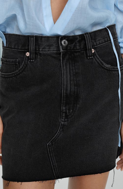 Mango Raw Hem High Waist Denim Miniskirt In Black Denim