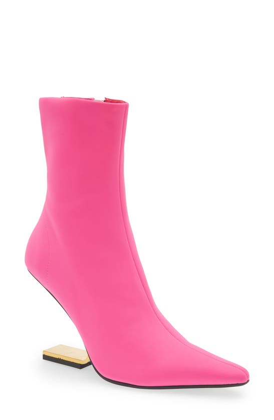 Jeffrey Campbell Compass Pointed Toe Bootie In Fuchsia Neoprene Gold