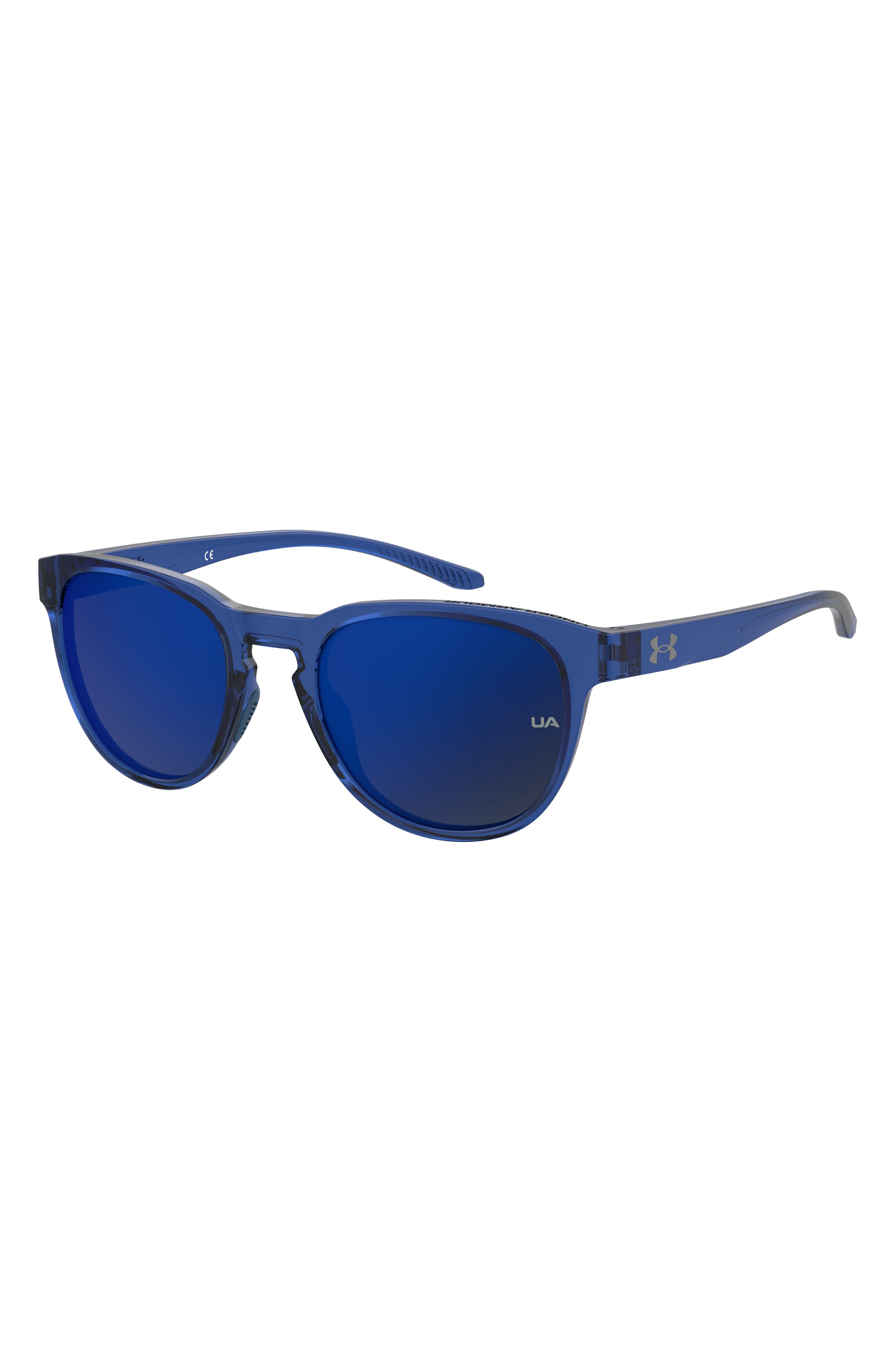 Under Armour Skylar 53mm Round Sunglasses in Blue Crystal/Blue Sky Mirror |  Smart Closet