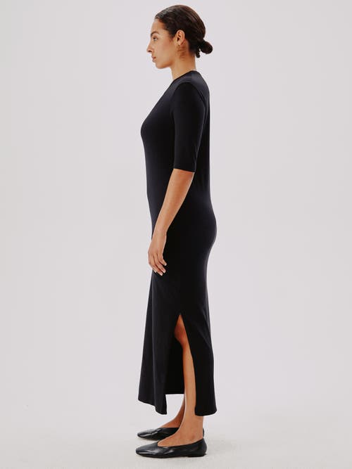 Another Tomorrow Elbow Sleeve Dress In Black