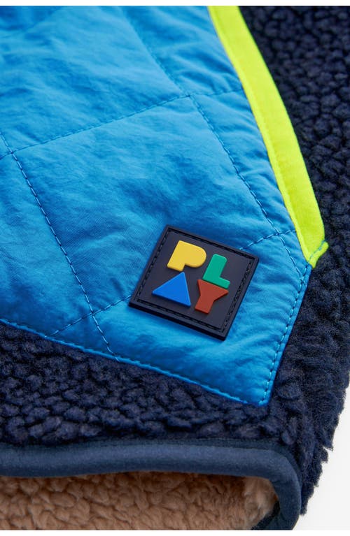 Shop Next Kids' Borg Quilted Colorblock Hooded Jacket In Blue