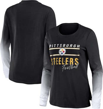 WEAR by Erin Andrews Women's WEAR by Erin Andrews Black Pittsburgh Steelers  Dip Dye Long Sleeve T-Shirt