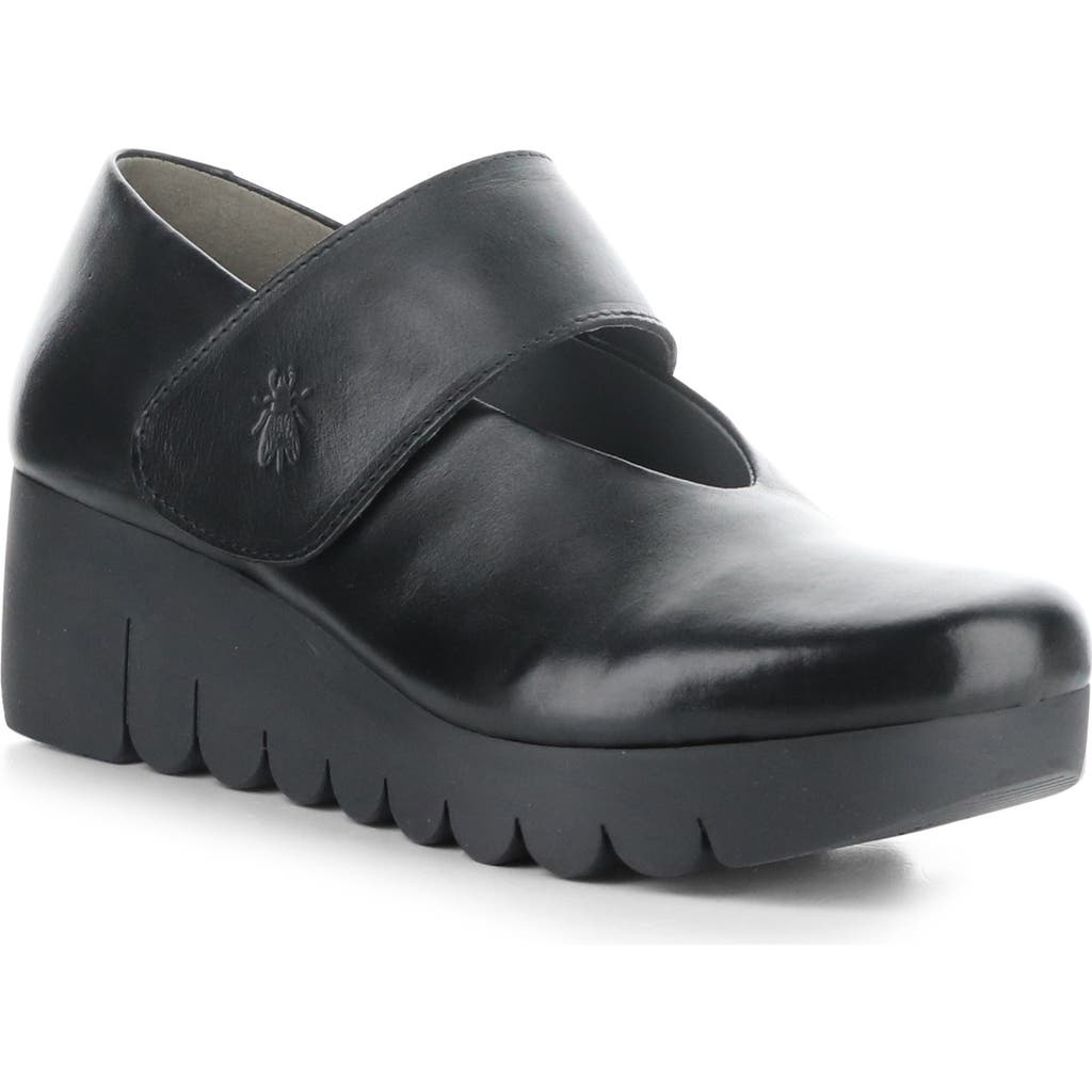 Fly London Vari Mary Jane Platform Wedge Pump In Black Burn