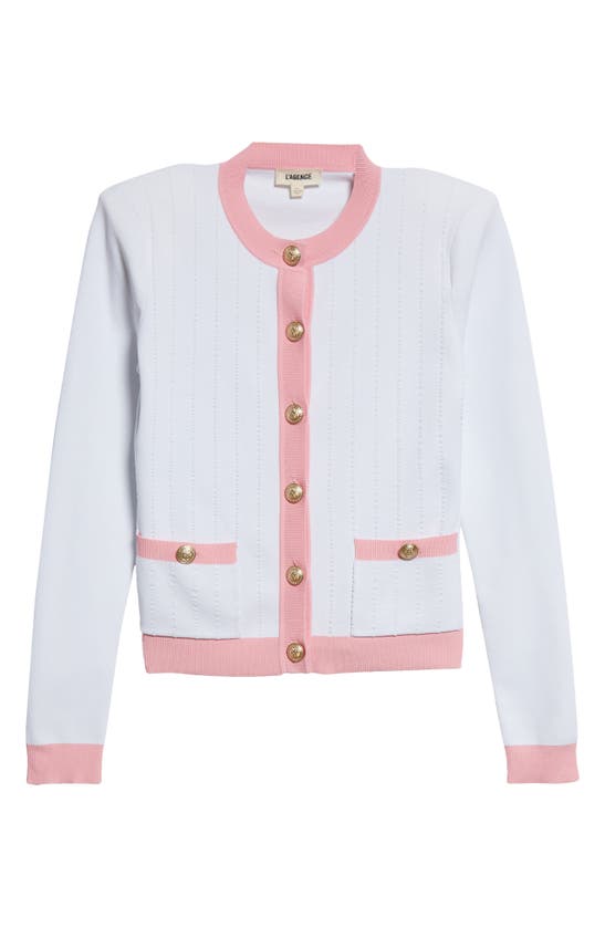 Shop L Agence Leon Button Cardigan In White/ Cotton Candy