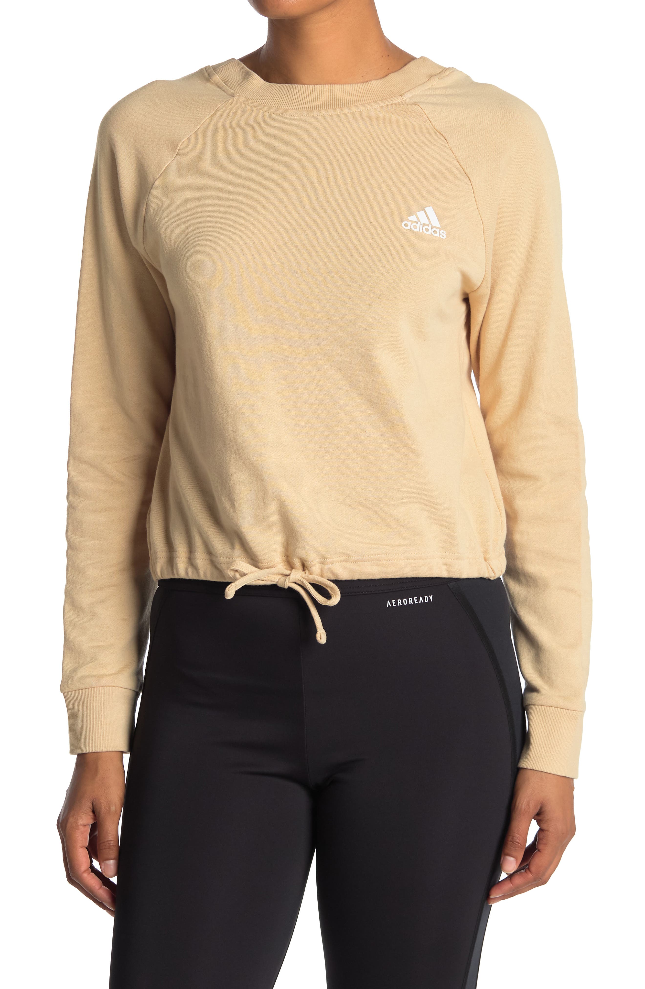 Adidas Originals V-neck Drawstring Cropped Sweatshirt In Beige/khaki