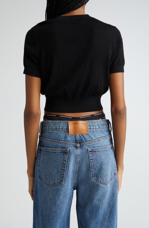 Shop Alexander Wang Debossed Logo Short Sleeve Crop Sweater In Black