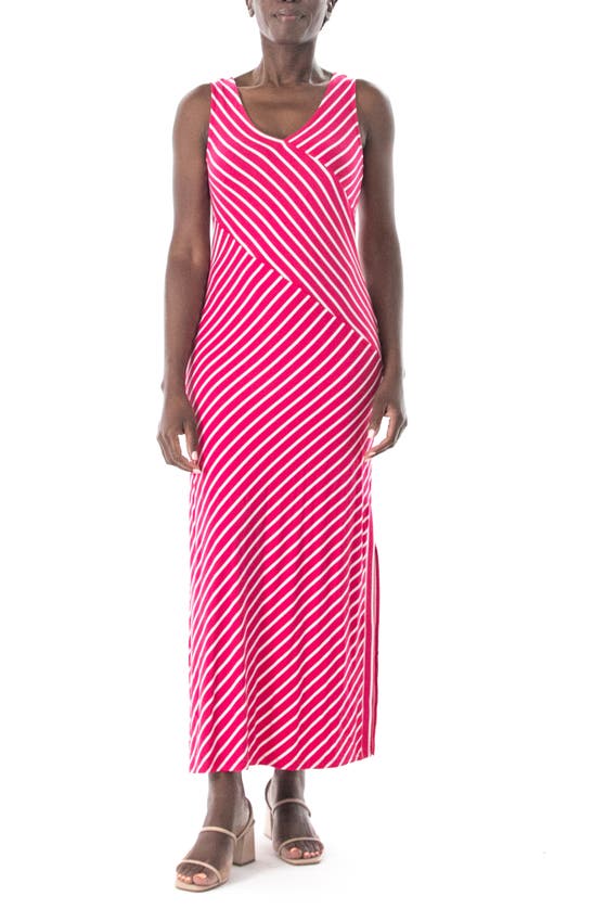 Nina Leonard V-neck Stripe Maxi Dress In Pink/ White