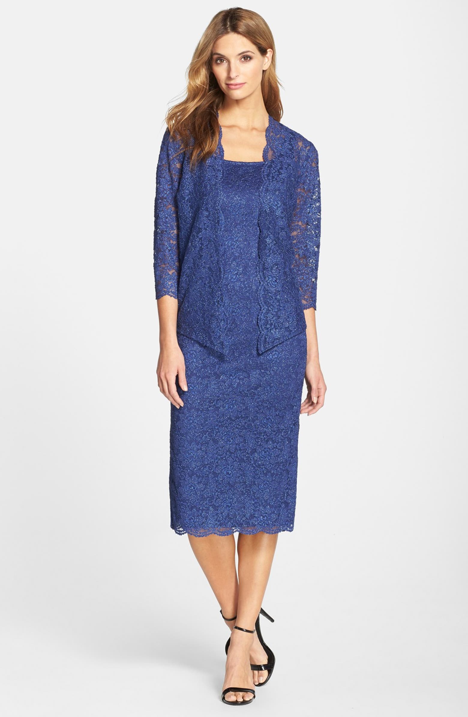 Alex Evenings Glitter Lace Sheath Dress & Jacket (Regular & Petite