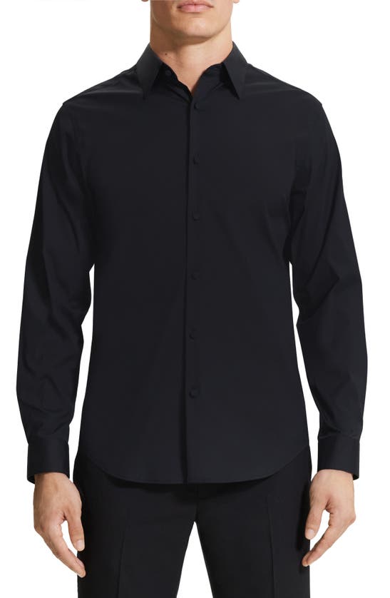 Theory Sylvain Stretch Button-up Shirt In Black
