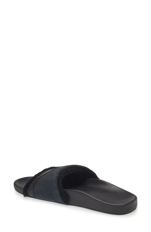 Olukai Hō‘ala Genuine Shearling Slide Sandal In Black/black