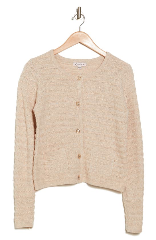 Nanette Lepore Cable Knit Cardigan In Warm Sand/ White