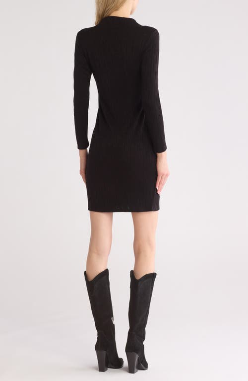 Shop Tash And Sophie Long Sleeve Jewel Neck Mini Sweater Dress In Black