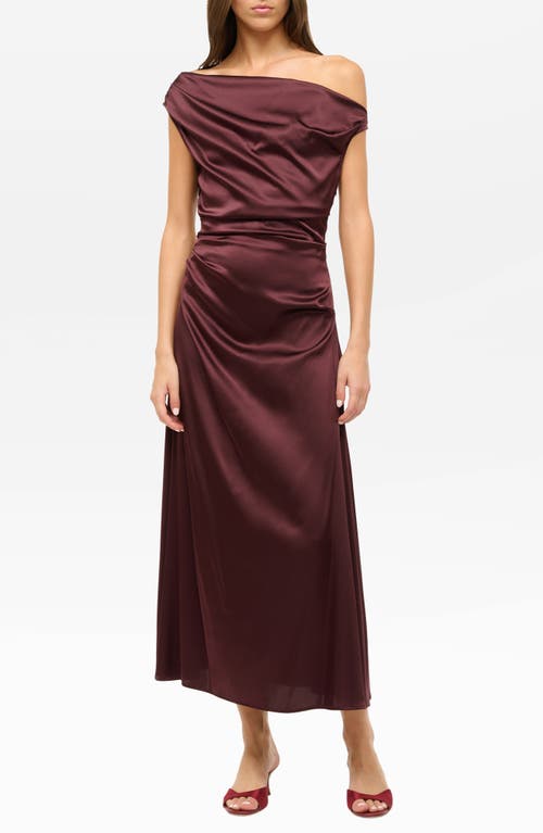 Shop Staud Phare One-shoulder Stretch Silk Dress In Merlot