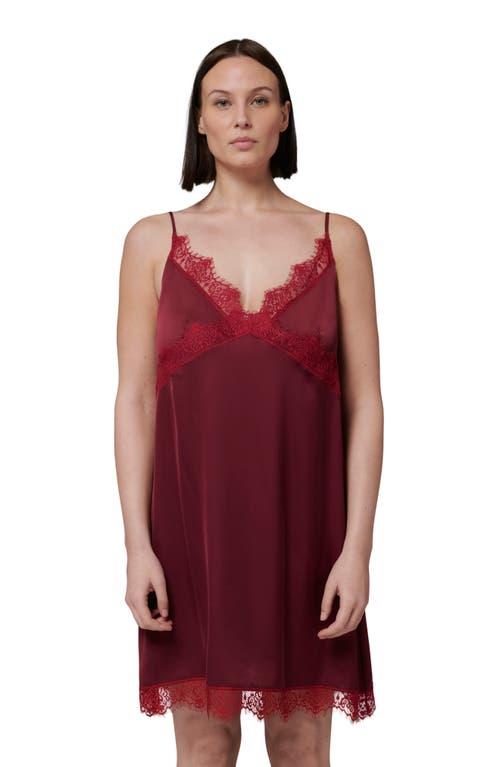 Simone Perele Lace Trim Satin Chemise In Spinel Red