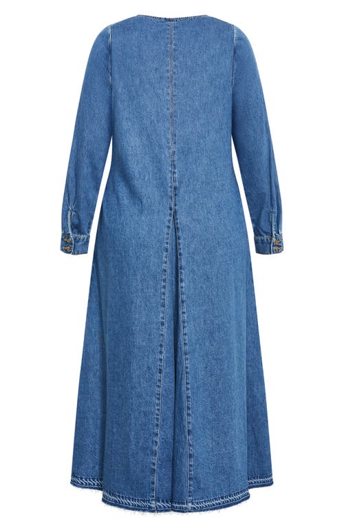 City Chic Ivy Long Sleeve Denim Midi Dress In Mid Denim