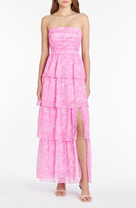 Sleeveless Tiered Maxi Dress - Shocking Pink, Windsor Bloom