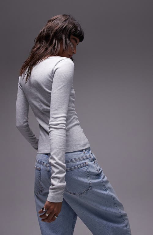 Shop Topshop Square Neck Long Sleeve Rib T-shirt In Grey