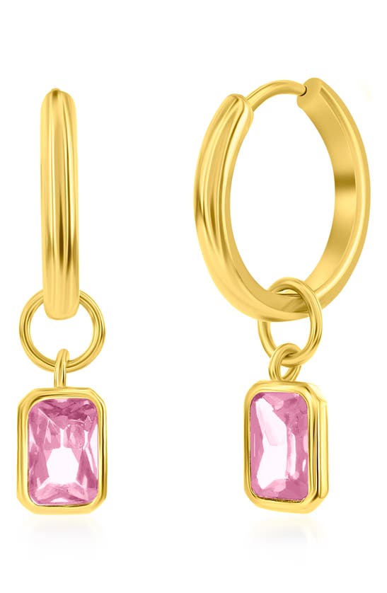 Simona Cubic Zirconia Charm Hoop Earrings In Pink