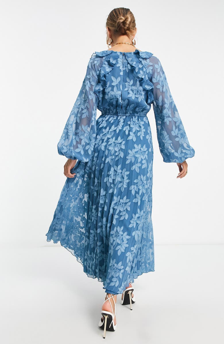 ASOS DESIGN Floral Design Long Sleeve Jacquard Chiffon Maxi Dress ...