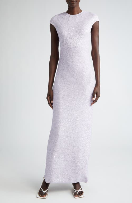 Cap Sleeve Sequin Knit Gown in Dusty Lavender