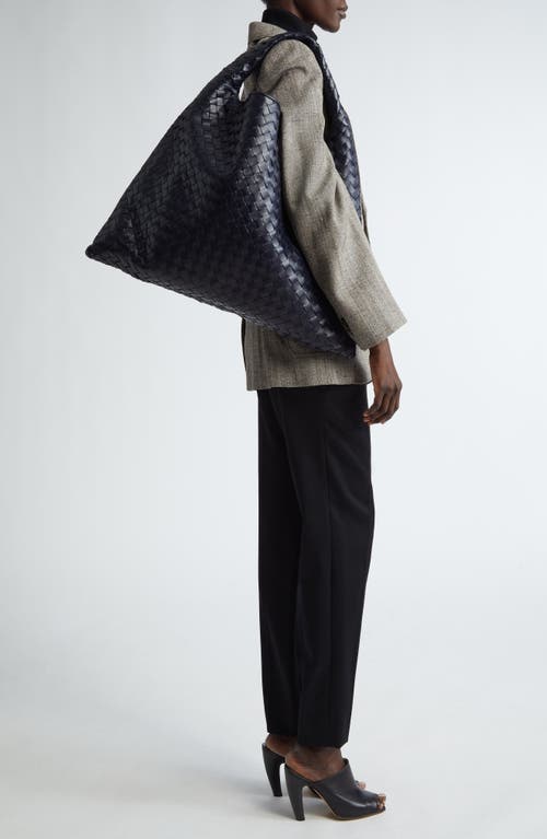 Bottega Veneta Large Hop Intrecciato Leather Hobo Bag In Space/brass