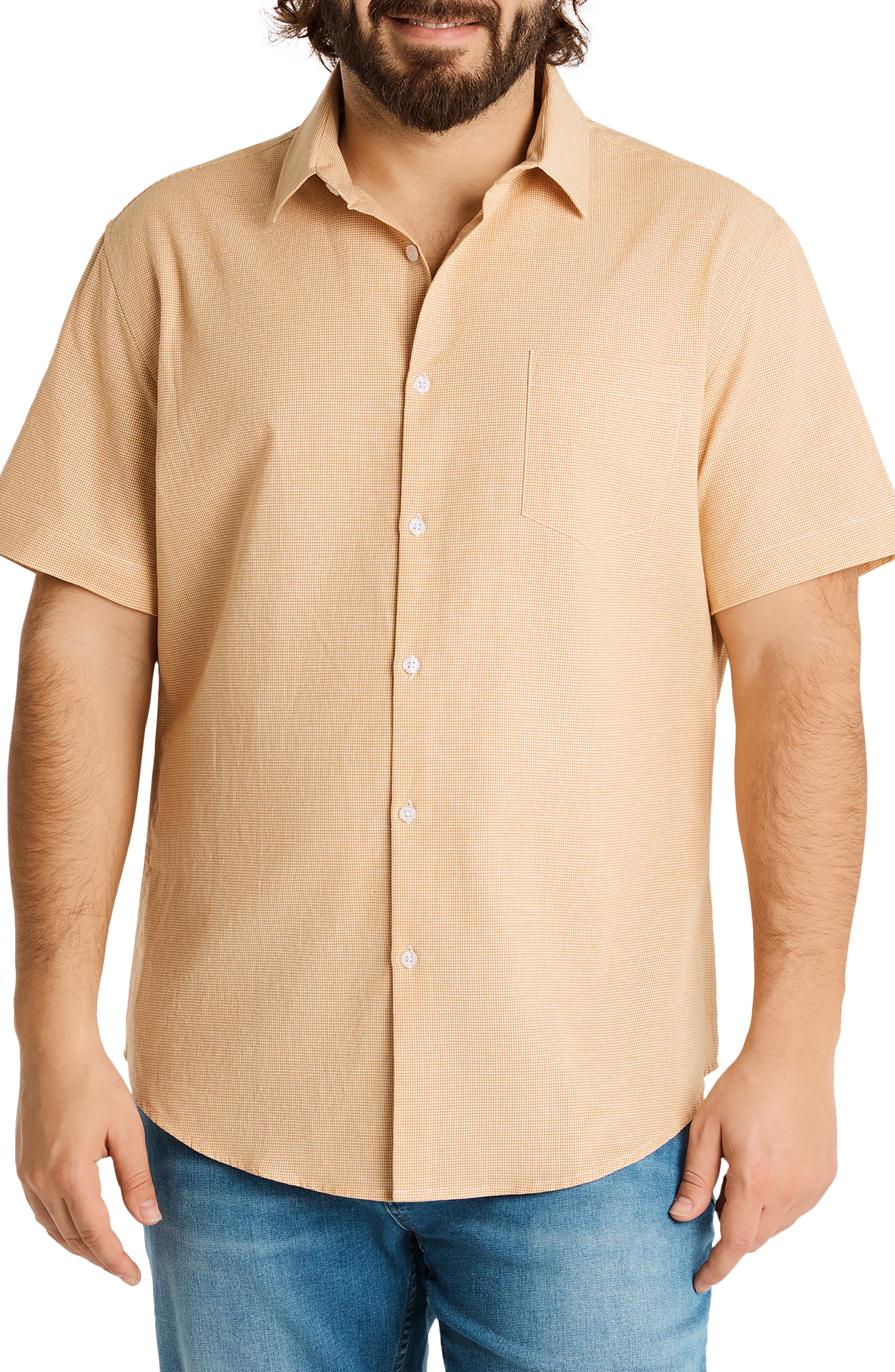 Johnny Bigg Otto Short Sleeve Cotton & Linen Button-Up Shirt in Maize