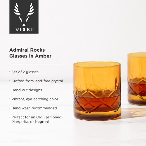 Viski Admiral Crystal Rocks Glasses In Orange