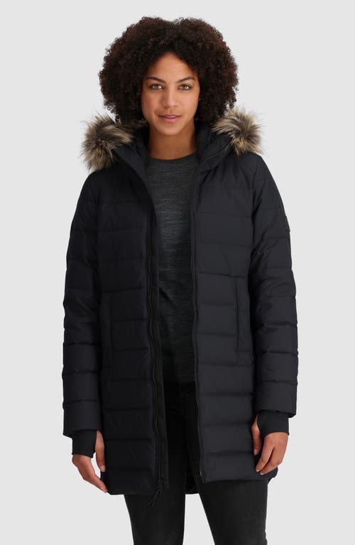 Shop Outdoor Research Coze Lux 700 Fill Power Down Parka With Faux Fur Trim Hood In Black