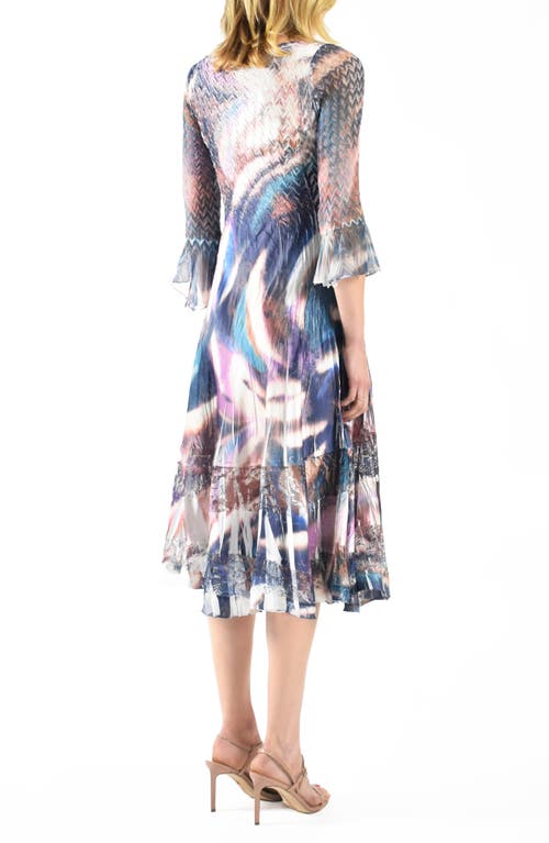 Shop Komarov Bell Sleeve Chiffon & Charmeuse Cocktail Dress In Kaleidoscope