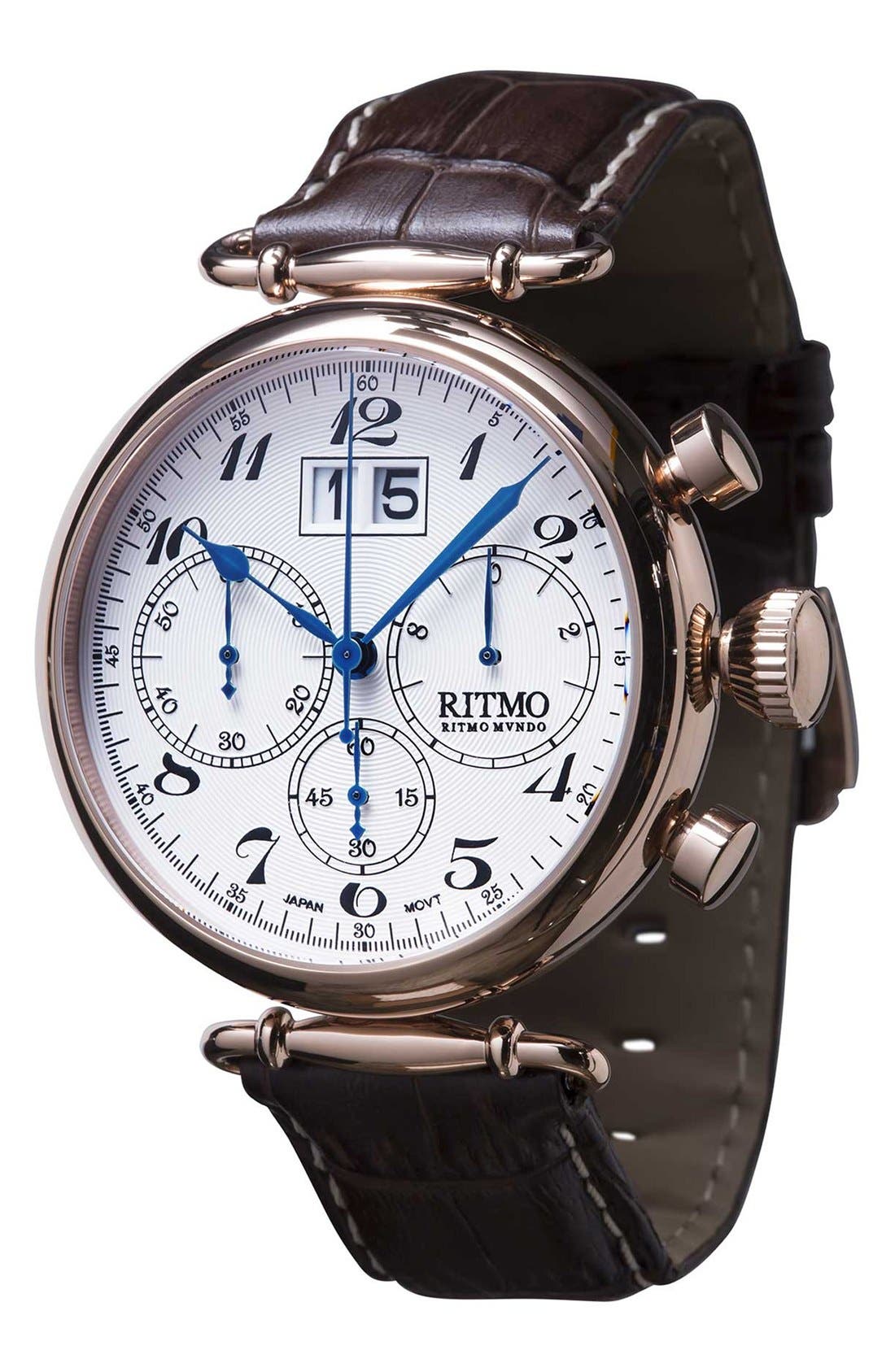 Ritmo Mundo 'Vintage' Chronograph Leather Strap Watch, 46mm Nordstrom