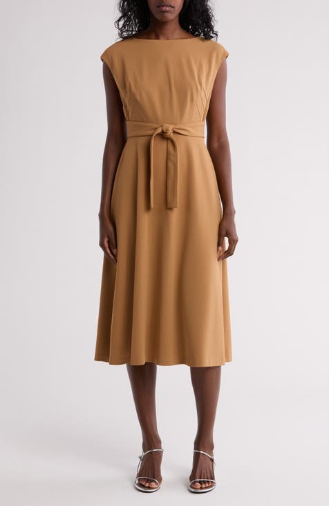 Scuba Crepe Cap Sleeve Midi Dress