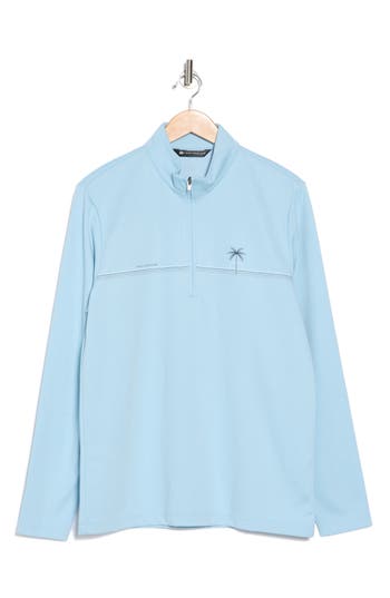 Travismathew Upgraded Striped Quarter Zip Sweater In Stellar Blue Chest Stripe In Dream Blue