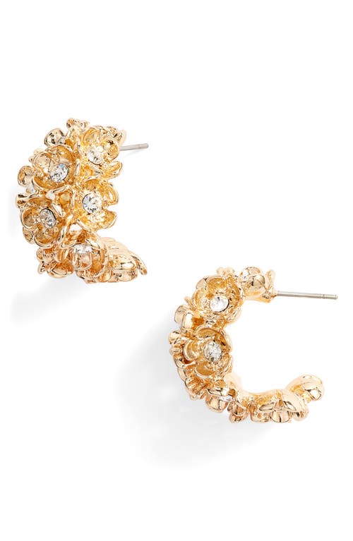 Stella + Ruby Blossom Huggie Hoop Earrings in Gold/Crystal