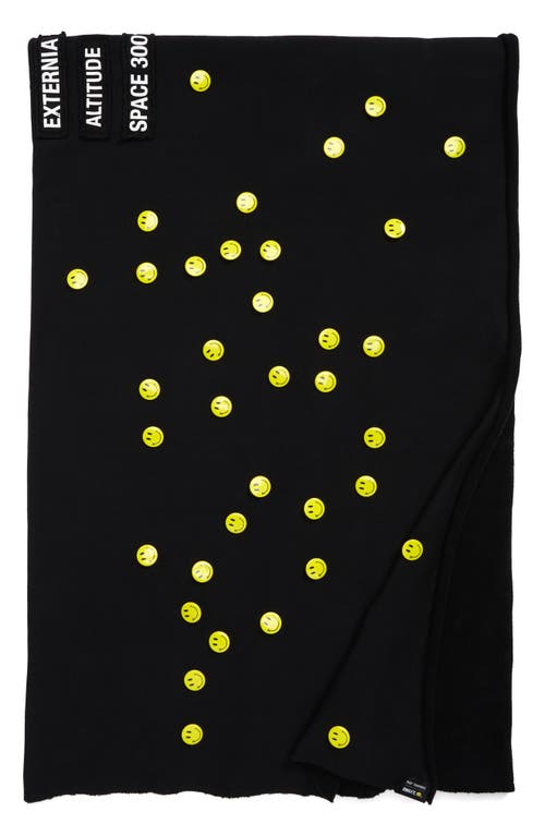 Raf Simons x Smiley® Pin Embellished Cotton Fleece Throw Blanket in Black