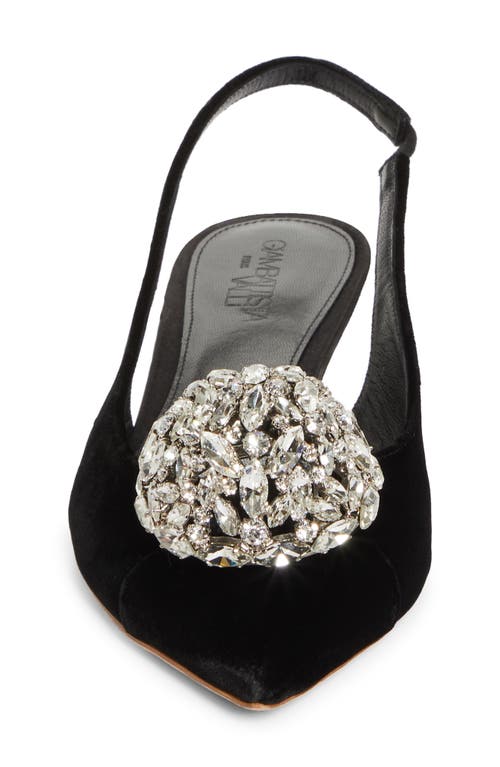 Giambattista Valli Crystal Ball Pointed Toe Velveteen Slingback Pump In Black/crystal
