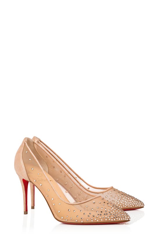 Shop Christian Louboutin Follies Crystal Embellished Mesh Pointed Toe Pump In Light Silk
