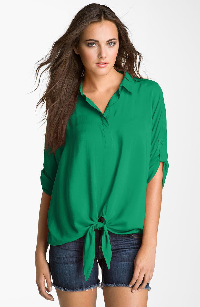 MOD.lusive Tie Front Split Neck Blouse (Nordstrom Exclusive) | Nordstrom