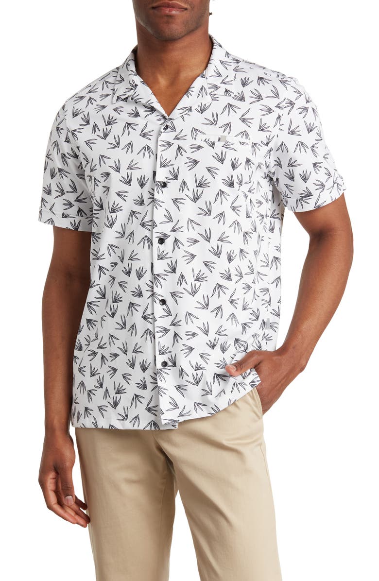 Stone Rose Resort Collar Performance Knit Patterned Button-Up Shirt ...
