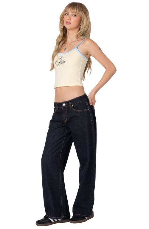 Shop Edikted Raelynn Washed Wide Leg Jeans In Indigo-blue-raw-wash