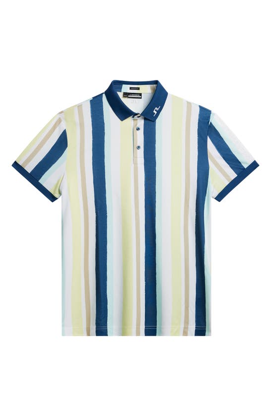 Shop J. Lindeberg Regular Fit Stripe Tour Tech Performance Golf Polo In Painted Stripe Wax Yellow