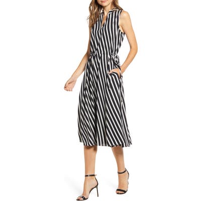 Anne Klein Stripe Drawstring Side Dress, Black