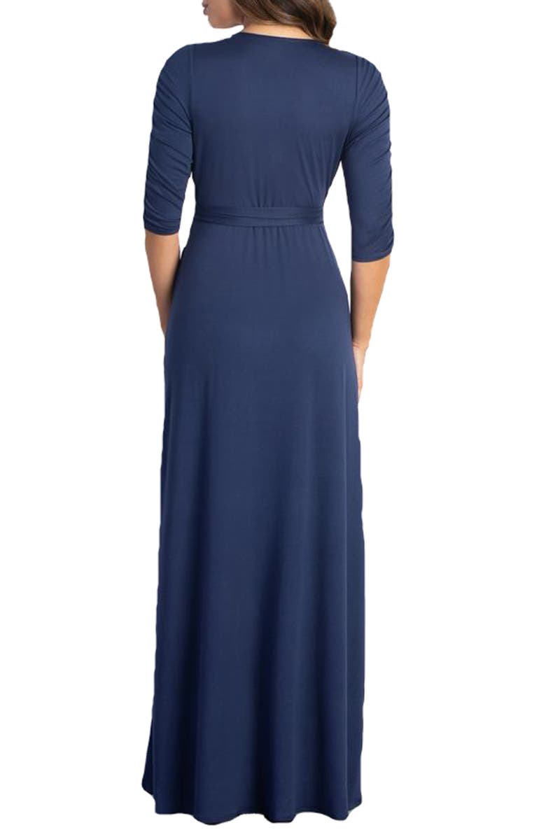 Kiyonna Meadow Dream Faux Wrap V-Neck Elbow Sleeve Dress, Alternate, color, Nouveau Navy