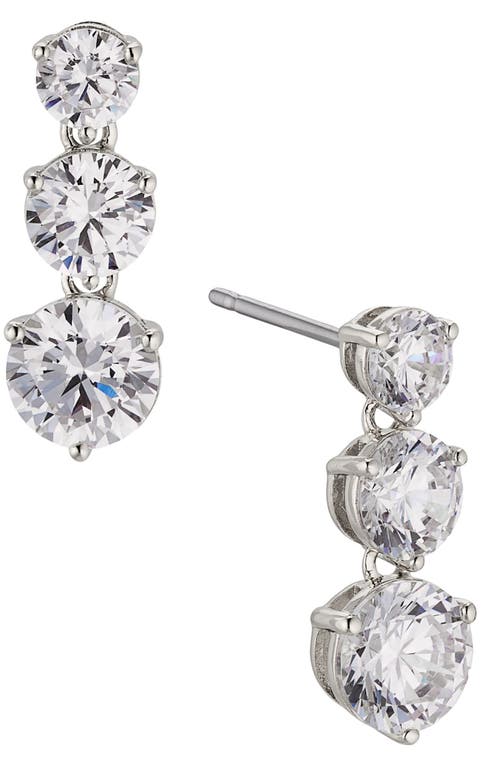 Graduated Cubic Zirconia Linear Drop Earrings in Rhodium