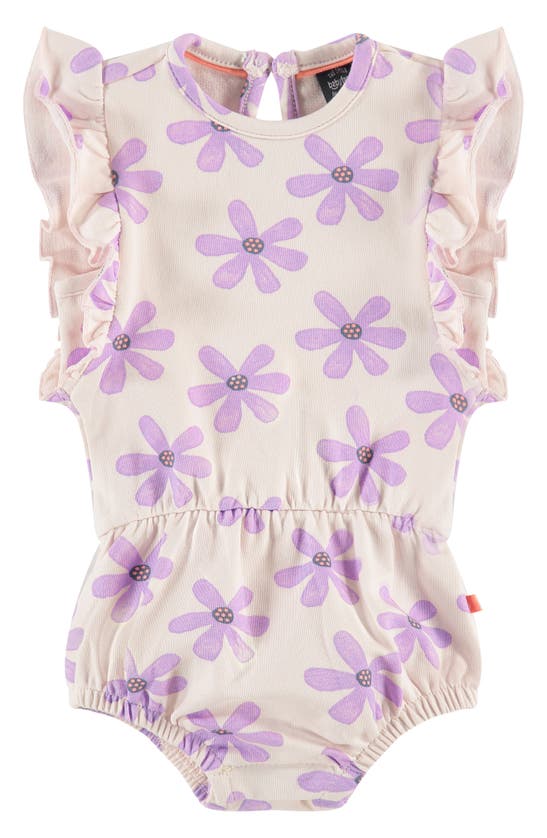 Babyface Babies' Floral Ruffle Stretch Cotton Romper In Soft Pink