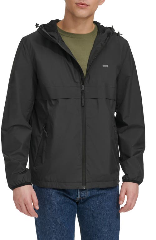 Shop Levi's Water Resistant Hooded Rain Jacket In Black