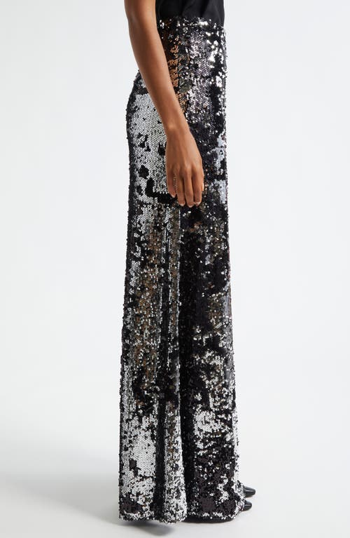 Shop L Agence L'agence Zeta Sequin Maxi Skirt In Silver/black Sequin