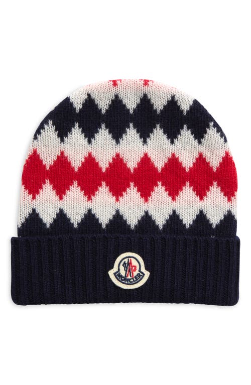 Shop Moncler Logo Diamond Cuff Wool Beanie In Blue