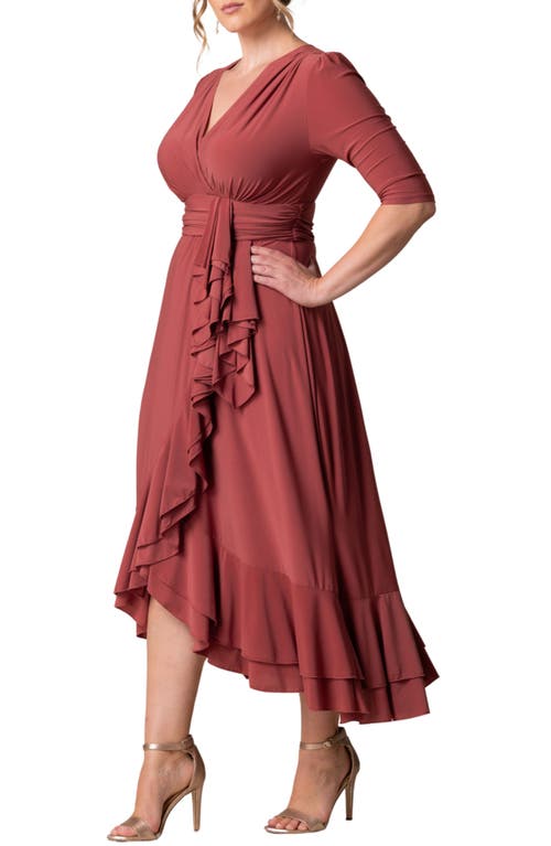 Kiyonna Veronica Ruffled High-low Evening Gown In Rosy Sunset