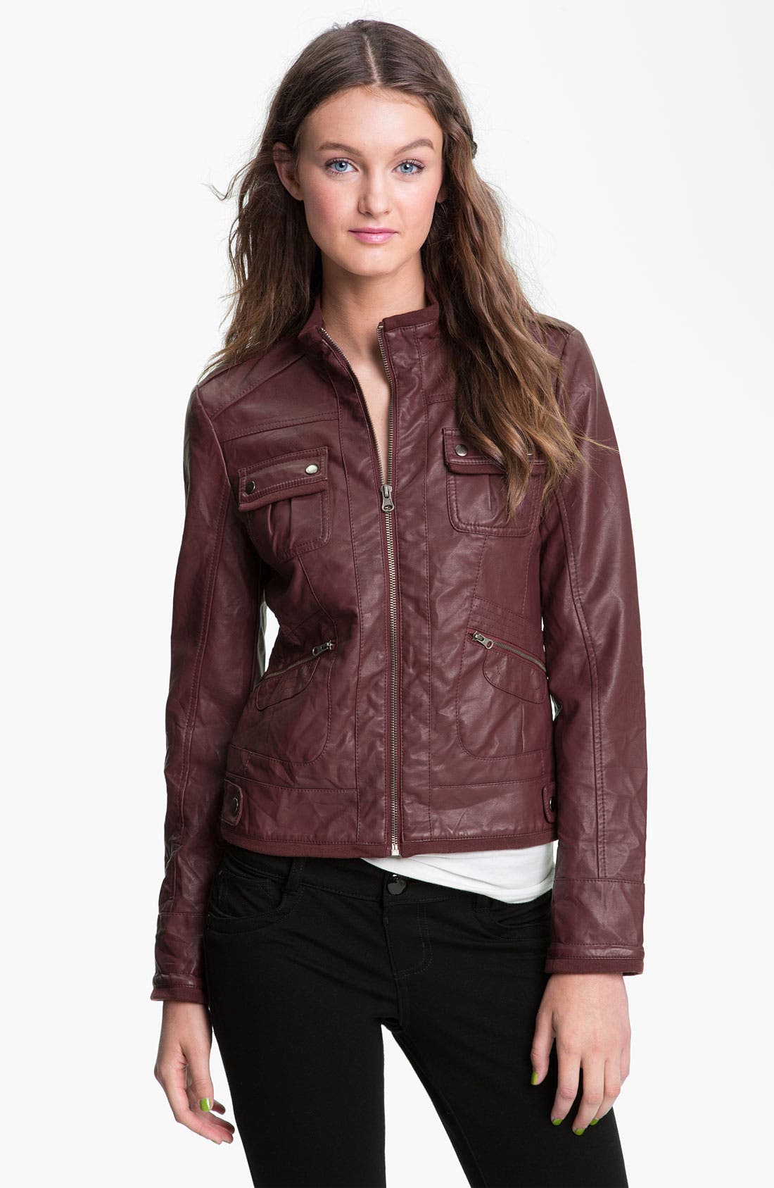 Collection B Faux Leather Jacket (Juniors) | Nordstrom